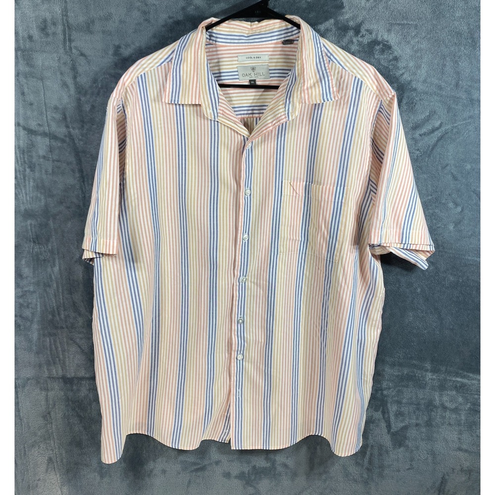 Oak Hill Shirt Mens 2XL Striped Retro Poly Cotton Blend Cool Dry Aloha Textured